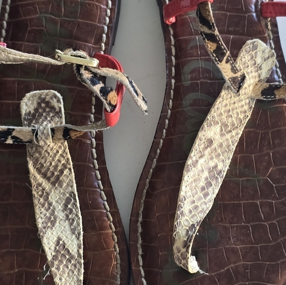 Sam Edelman Sandal Women Sz 8/8.5 Gigi Mixed Animal Print Leather  Cheetah Flat - Picture 8 of 12